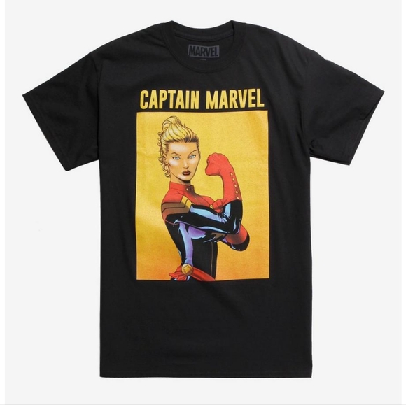 Captain Marvel Graphic Tee Unisex "Rosie The Riveter" Black Short Sleeve - Picture 7 of 7